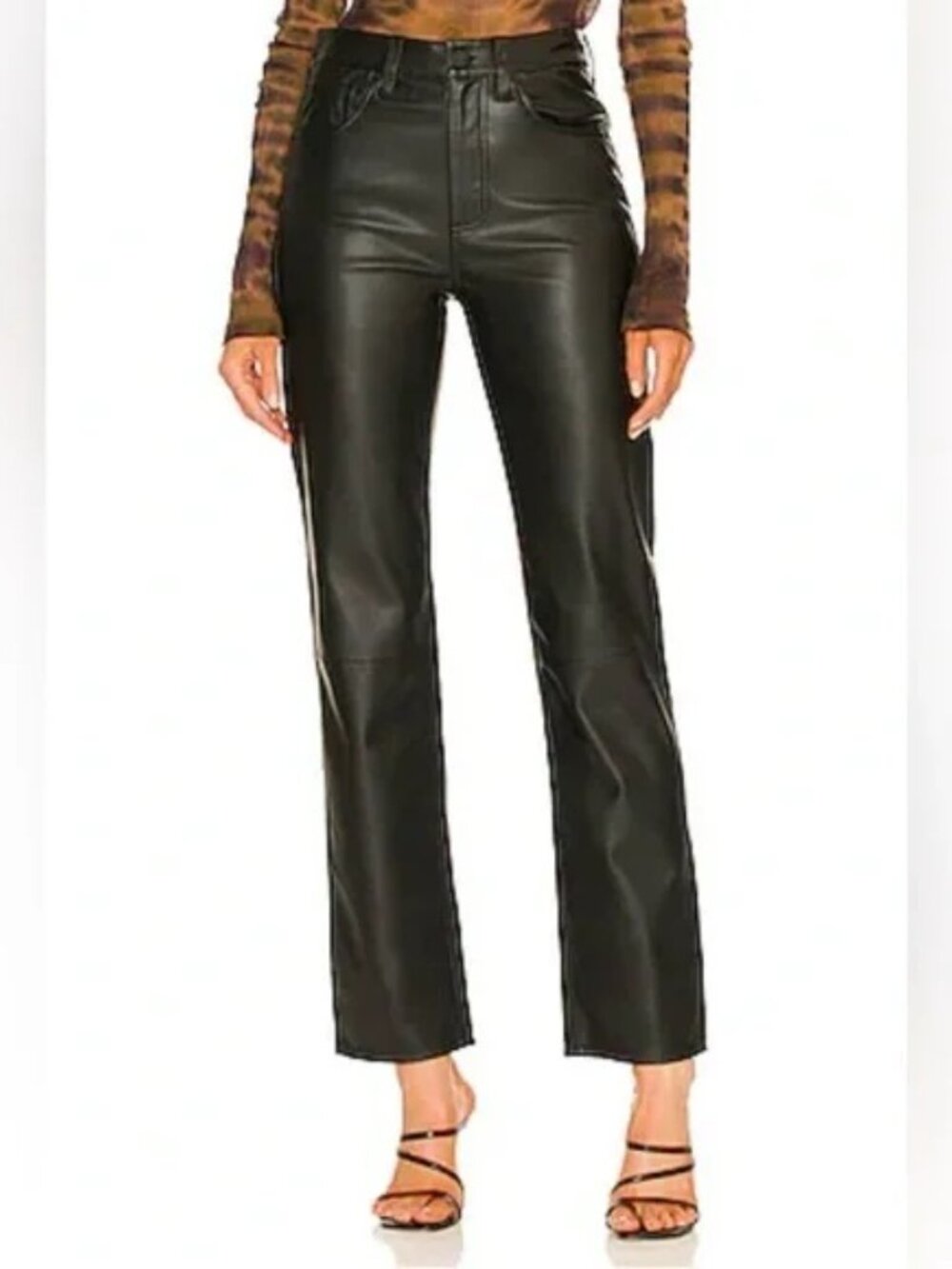 NWOT New AG Alexxis High Waist Straight Pants Faux Leather Super Black 24 (30"L)